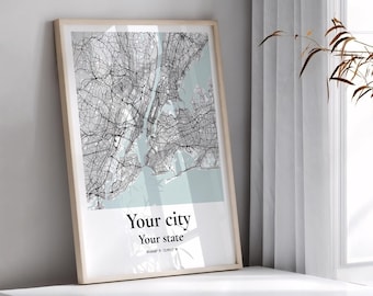 Impresión de mapa de ciudad personalizado: arte mural de mapa de ciudad personalizado de cualquier ciudad, mapa de ciudad natal personalizado, póster de mapa de cualquier ciudad, impresiones de ciudades personalizadas enmarcadas o sin marco