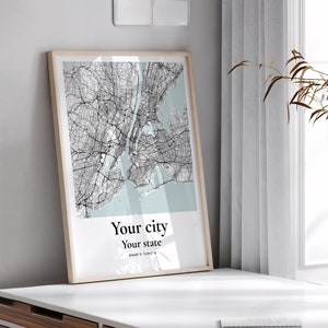 Impressão de mapa de cidade personalizado - Arte de parede de mapa de cidade personalizado para qualquer cidade, Mapa de cidade personalizado, Pôster de mapa de qualquer cidade, Impressões de cidade personalizadas com ou sem moldura