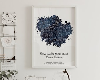 On The Day You Were Born Print- Birthday Star Map- New Baby Personalized Gift - Unique New Mom Baby Boy Gift, Night Sky Birth Date Print