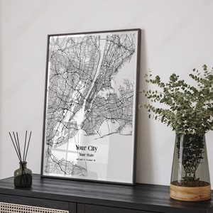 Impressão de mapa de cidade personalizado de qualquer cidade - Arte de parede de mapa de cidade personalizado, pôster de mapa de cidade personalizado de cidade natal, presente de mapa personalizado