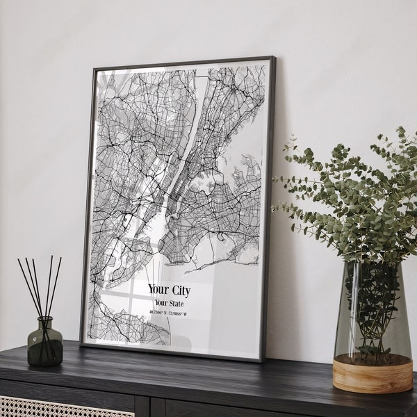 Custom City Map Print Of Any City - Personalized City Map Wall Art, Hometown Custom City Map Poster, Custom Map Gift