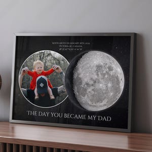 Stampa personalizzata con fasi lunari per il giorno in cui sei diventato mio padre - Primo regalo per la festa del papà da parte di figli e moglie, fasi lunari in base alla data, regalo unico per neo-papà