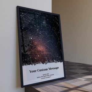 Stampa personalizzata della mappa stellare per data - Stampa del cielo notturno accurata al 100% per data, regalo di anniversario con mappa delle costellazioni, regalo di compleanno unico con mappa stellare