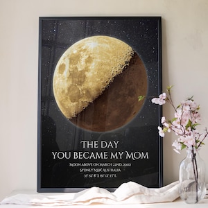 Moon Phase Print - The Day You Became My Mom First Mothers Day Gift, Personalized Moon Phase By Date Unique Mothers Day Gift From Daughter