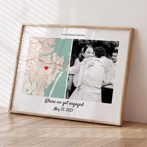 Engagement Gift For Couple - Engagement Map Print Custom Wedding Gift, Engagement Frame Gift For Bride, Gift For Newly Engaged Couple