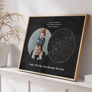 Carte des étoiles personnalisée - Le jour où vous êtes devenu mon père, cadeau de ma femme pour la fête des pères, cadeau personnalisé pour papa pour la première fois avec impression ciel nocturne, souvenir de nouveau papa