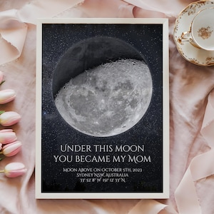 The Day You Became My Mom Moon Phase Print- Unique Mothers Day Gift From Daughter, Personalized Moon Phase By Date First Mothers Day Gift