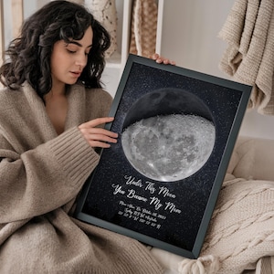 Cartaz personalizado com as fases da lua para presente de Natal da mãe e da filha - Impressão das fases da lua por data, presente de dia das mães, presente exclusivo para mãe e filha
