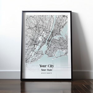 Impression de carte de ville personnalisée - Poster d'art de carte personnalisée - Carte de la ville personnalisée - Cadeau de pendaison de crémaillère d'art mural