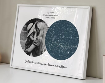 Dagen du blev min mamma Stjärnkarta Första mors dag-present, Stjärnkarta efter datum Första gången mamma-present, Stjärnbildskarta Mors dotter-present