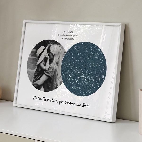 The Day You Became My Mom Star Map First Mother's Day Gift, Star Map By Date First Time Mom Gift, Constellation Map Mother Daughter Gift