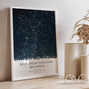 Carte des étoiles le jour de votre naissance, cadeau d'anniversaire unique, carte des étoiles d'anniversaire par date, premier cadeau d'anniversaire, cadeau d'anniversaire personnalisé impression ciel nocturne