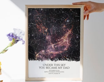 Personalised The Day You Became My Dad Star Map- Fathers Day Gift From Daughter, First Fathers Day Night Sky Print, Dad Birthday Gift