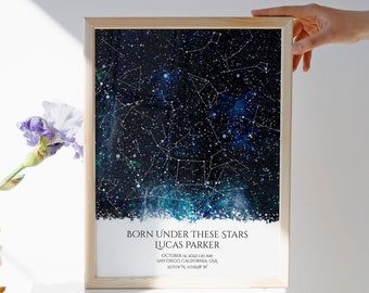 On The Day You Were Born Star Map Print- Birth Date Constellation Map Birthday Gift, Custom Birthday Star Map, Night You Were Born Star Map