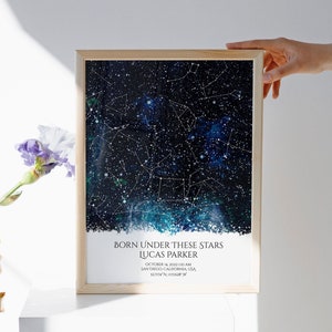 On The Day You Were Born Star Map Print- Birth Date Constellation Map Birthday Gift, Custom Birthday Star Map, Night You Were Born Star Map