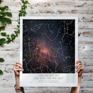 Custom Star Map Poster of the Night Sky by date and location- The Night We Met Constellation art Anniversary Romantic gift For Him/Her