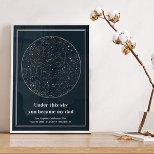 Carte des étoiles le jour où vous êtes devenu papa, cadeau de Noël pour papa, ciel nocturne par date, cadeau pour fille, carte de la constellation, cadeau de Noël pour beau-père