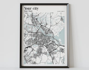 Impresión de mapa de ciudad personalizado - Impresión de arte mural con mapa personalizado de cualquier ciudad - Póster de mapa de ciudad personalizado, regalo de Navidad para amantes de los viajes