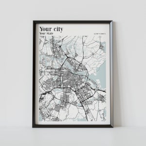 Impression de carte de ville personnalisée - Impression d'art mural de carte personnalisée de n'importe quelle ville - Poster de carte de la ville personnalisée, cadeau de Noël pour amateur de voyage