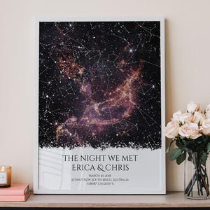 Personalisierte Sternenkarte nach Datum - The Night We Met Constellation Print, Erstes Date Night Sky Art, romantisches Geschenk zum Jahrestag für Sie oder Ihn