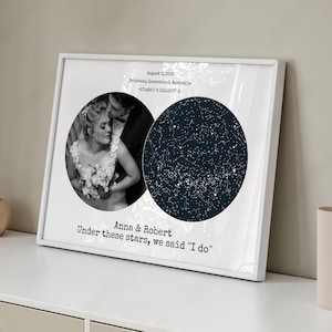 Regalo de aniversario de boda personalizado con mapa estelar por fecha. Regalo de aniversario para padres, regalo de recién casados para amigos, regalo de primer aniversario para esposo.