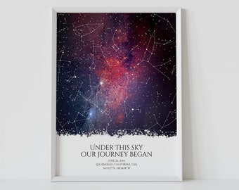 FRAMED STAR MAP- Custom Star Map By Date- Constellation Map Anniversary Gift- Night Sky Print- Christmas gift for Boyfriend/ Girlfriend