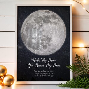 Moon The Day You Became My Mom Christmas Gift From Daughter Or Son, Custom Moon Phase By Date Print Unique First Time Mom Gift For New Mom