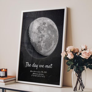 Stampa personalizzata con fasi lunari - Regalo di anniversario "La notte in cui ci siamo incontrati", regalo per il primo anno di frequentazione per lui o per lei