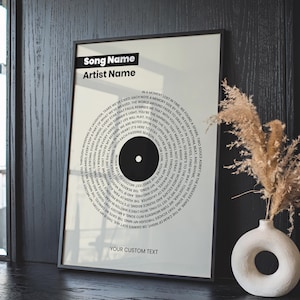Impresión de letras de vinilo personalizadas: nuestra impresión de letras de canciones, regalo romántico de aniversario, póster de canción de boda, regalo para recién casados, póster musical personalizado