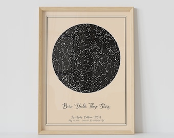 Custom Birthday Star Map- Framed Map of the Night Sky On The Day of Birth- Constellation Art Print Birthday gift