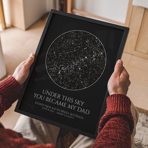 Carte des étoiles le jour où vous êtes devenu papa, cadeau de Noël de votre fille, impression de ciel nocturne, cadeau fille papa, carte des étoiles personnalisée, cadeau pour la première fois de papa