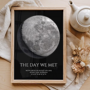 Stampa della fase lunare "Il giorno in cui ci siamo incontrati" - Regalo di anniversario unico per lui o per lei, fase lunare personalizzata in base alla data, regalo romantico per il primo anno di appuntamenti