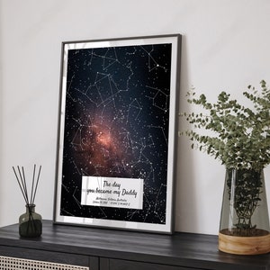 Carte des étoiles personnalisée, cadeau de ma fille pour la fête des pères - Le jour où vous êtes devenu mon père, cadeau pour le nouveau père, ciel nocturne par date, premier cadeau de fête des pères