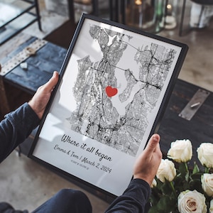 Mappa di dove ci siamo incontrati, regalo di anniversario personalizzato per lui o lei, mappa di dove tutto è iniziato, regalo di San Valentino per uomo, mappa del primo appuntamento, regalo di relazione