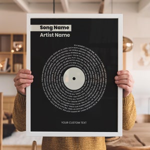 Impresión de letras de vinilo personalizadas, regalo único de Navidad para amantes de la música: póster musical personalizado, letras de canciones de boda, arte de pared, regalo de aniversario
