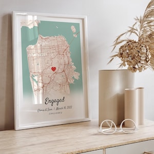 Cadeaux de fiançailles avec impression carte personnalisée pour couple nouvellement fiancés, impression carte de fiançailles cadeau de mariage personnalisé, cadre de fiançailles avant mariage