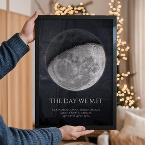 Stampa della fase lunare "La luna, la notte in cui ci siamo incontrati", regalo di Natale unico - Fase lunare per coppia, regalo personalizzato per il primo anniversario di matrimonio