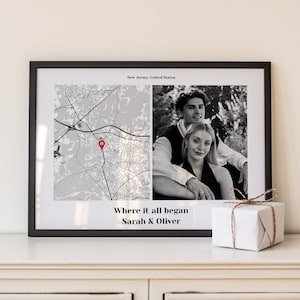 Where We Met: aangepaste kaartafdruk: valentijnscadeau voor stellen, waar het allemaal begon kaart gepersonaliseerd jubileumcadeau