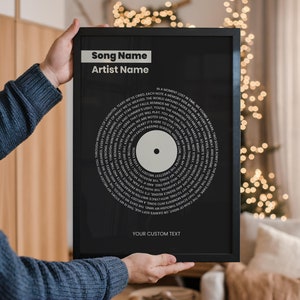 Impresión de arte mural con letras de canciones personalizadas para amantes de la música, regalo de Navidad, póster con letras de canciones de boda, regalo de aniversario para esposo, disco de vinilo personalizado