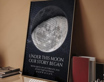Personalized Couple Moon Phase Print Unique Christmas Gift For Him or Her, Moon Phase By Date 1st Anniversary Gift, One Year Dating Gift