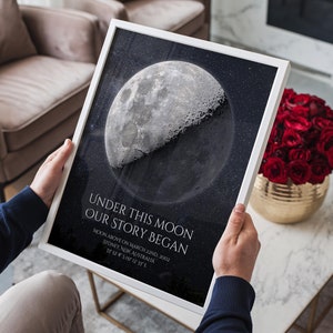 Stampa personalizzata della fase lunare per il fidanzato, regalo di San Valentino, la notte in cui ci siamo incontrati, fase lunare per data, regalo per il primo anniversario, regalo personalizzato per coppie