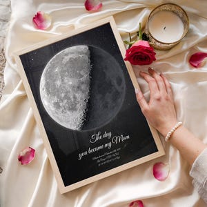 Custom Moon Phase Print Mothers Day Gift From Daughter, The Moon The Day You Became My Mom Unique First Mothers Day Gift For New Mom