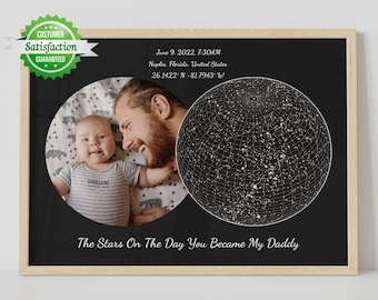 The Day You Became My Dad Star Map with PHOTO, Personalized Gift, Night Sky Star Map, Under the Stars Print, Celestial Gift, Dad Birthday