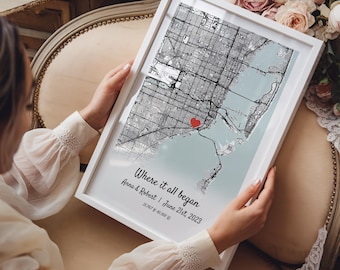 Our First Date Map Personalized Valentine's Day Gift, Where It All Began Custom Print Wedding Anniversary Gift For Husband Or Wife