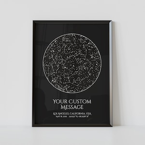 Impression personnalisée de carte des étoiles - encadrée/sans cadre du ciel nocturne par date et lieu, la nuit où nous nous sommes rencontrés anniversaire Constellation impression