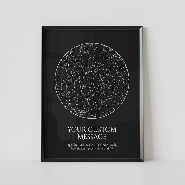 Star Map Personalized Print- Framed/Unframed Map of the Night Sky By Date And Location, The night we met Anniversary Constellation Print