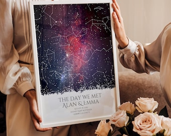 The Day We Met Custom Sternenkarte - ein romantisches Geschenk zum Jahrestag oder zum Valentinstag für Paare