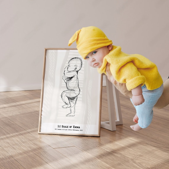 Custom Birth Poster - Baby Christmas Gift, Newborn Illustration In Scale 1:1 Newborn Gift, Baby Room Decor New Mother Gift, Nursery Decor