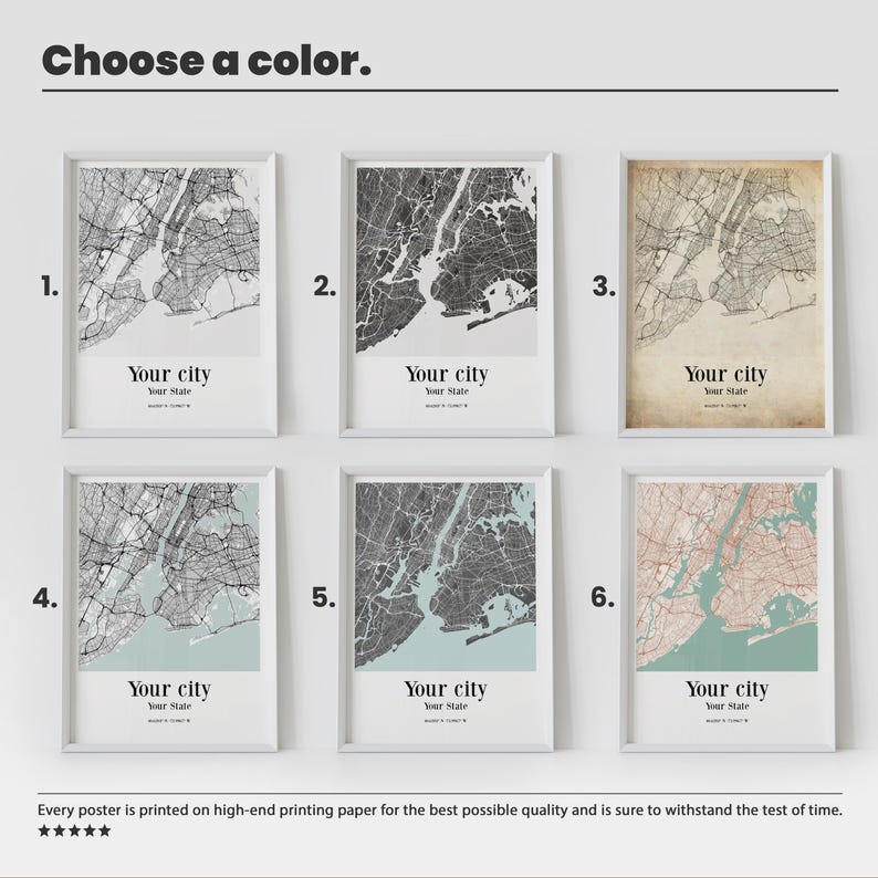 Custom City Map Print - Any City Personalized City Map Wall Art, Custom ...