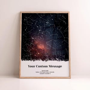 Impression personnalisée de carte des étoiles avec message personnalisé, affiche de la constellation du ciel nocturne, coordonnées de la date et du lieu, cadeau d'anniversaire de mariage